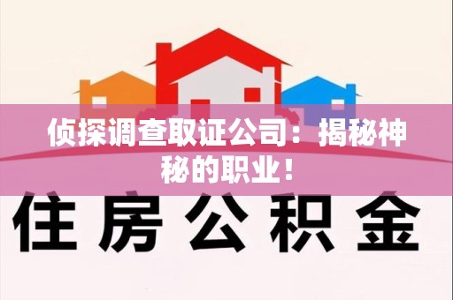 崇义侦探调查取证公司：揭秘神秘的职业！